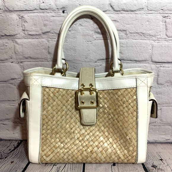 Coach Bags Coach Basket Weave Handbag With Leather And Suede Trim